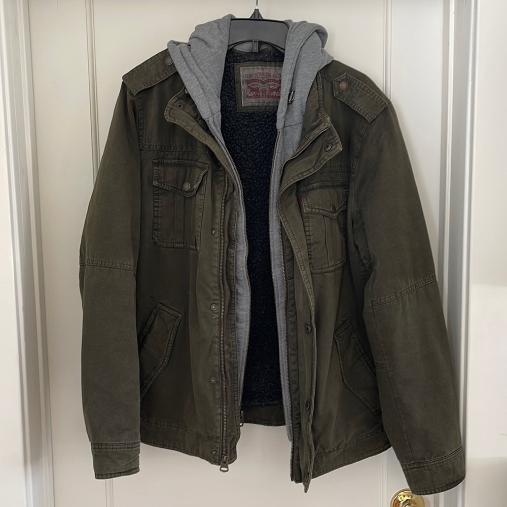 Levi’s Men’s Military Field Jacket with Removable Hood in Olive Green